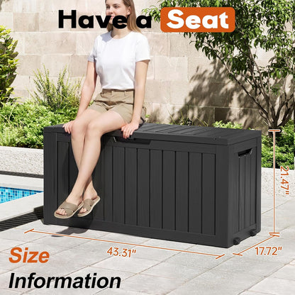 Outdoor Storage Box, Resin Deck Boxes Indoor and Outdoor, Waterproof Storage Box Lockable Lid (Black, 85 Gallon)2