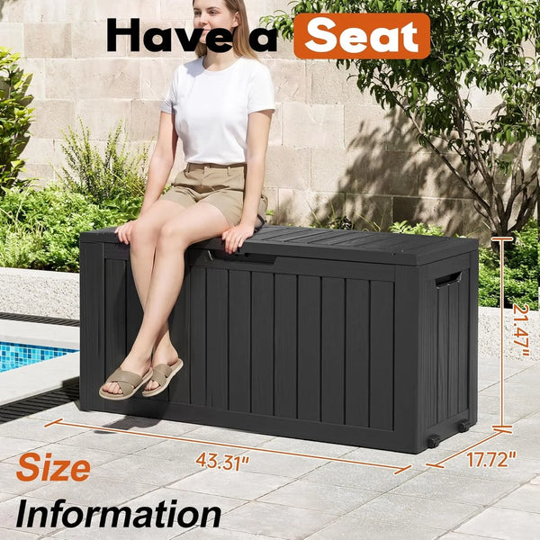 Outdoor Storage Box, Resin Deck Boxes Indoor and Outdoor, Waterproof Storage Box Lockable Lid (Black, 85 Gallon)2