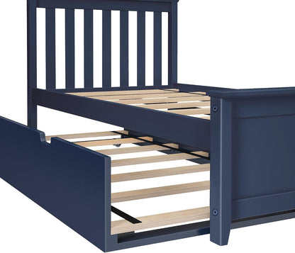 Max & Lily Twin Bed, Wood Bed Frame with Headboard for Kids with Trundle, Slatted, Blue6