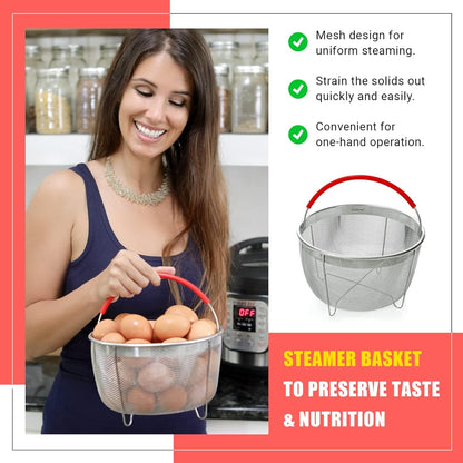 Steamer Basket for 6Qt Instant Pot and Many Other Pressure Cookers | Stainless Steel Strainer Insert with Silicone Handle Fits the 6Qt Instant Pot and Most Air Fryers. Comes in 3 Different Sizes2