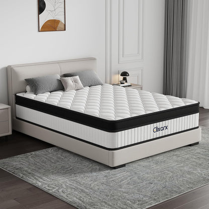 King Size Mattress, 12 Inch Hybrid Medium Firm Feel, Individually Wrapped Coils for Motion Isolation & Cool Memory Foam, White, Certipur-Us Certified1