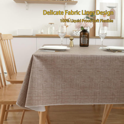 Vinyl Tablecloth with Flannel Backing, Flaxen, Waterproof, Stain-Resistant, Easy-Clean Table Cover for Dining, Kitchen, and Outdoor Use, 60" X 84" Rectangle2