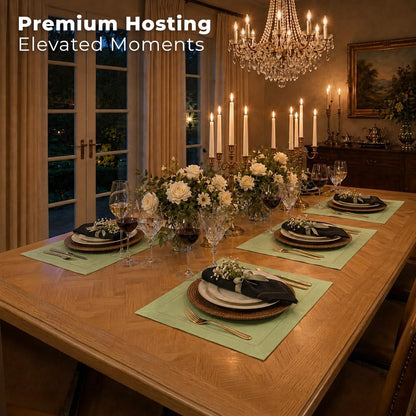 Signature Linen™ by D'Moksha, Sage Green Placemats Set of 4, 14 X 19 Inch, 100% Pure Linen Table Mats, Hemstitch, Machine Washable Cloth Placemats- Fall, Weddings, Outdoor Hosting4