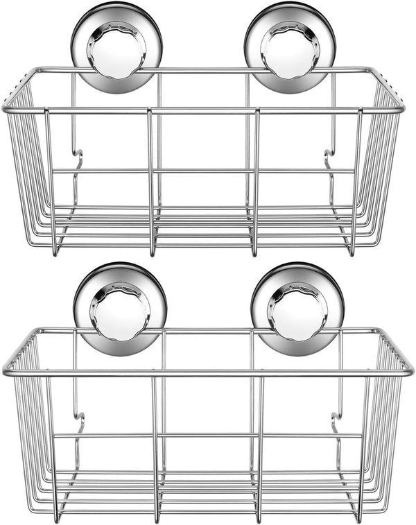 Suction Cup Deep Shower Caddy Bath Organizer Wall Shelf for Large Shampoo Gel Holder Bathroom Accessories Storage -Rustproof 304 Stainless Steel, 2-Pack1