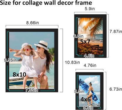 10 Pack Picture Frames Collage Wall Decor, Gallery Wall Frame Set for Tabletop or Wall Mounting Display, Multi Size with Two 8X10, Four 5X7, and Four 4X6 Photo Frames, Black4