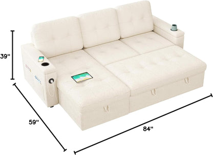 84 Inch Sofa Bed, Sleeper Sofa with Storage, 2 in 1 Pull Out Couch2