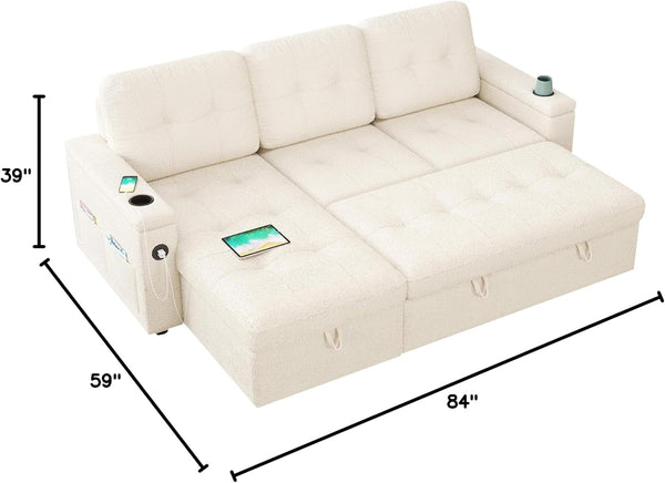 84 Inch Sofa Bed, Sleeper Sofa with Storage, 2 in 1 Pull Out Couch2