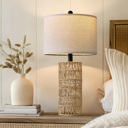 22.5" Boho Table Lamps Set of 2 for Living Room, Bedside Lamp for Nightstands, Rattan Lamp for Bedroom, Farmhouse Table Lamp for Room Decor, End Table, Retro, Brown（Not Include Bulbs）6