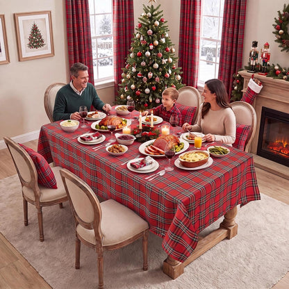 Christmas Checkered Tablecloth Rectangle, Red, 54 X 80 Inch2