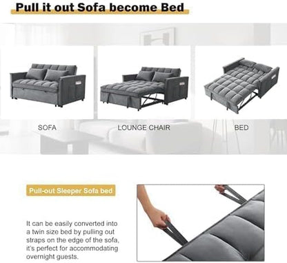 Sleeper Sofa Bed with Adjustable Backrest & Side Pockets, Gray4