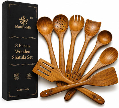 8-Piece Wooden Kitchen Utensils Set for Cooking, Premium Teak Wood Cooking Utensil Set, Wooden Spoons & Spatulas, Kitchen Cooking Utensils Safe for Nonstick Cookware1
