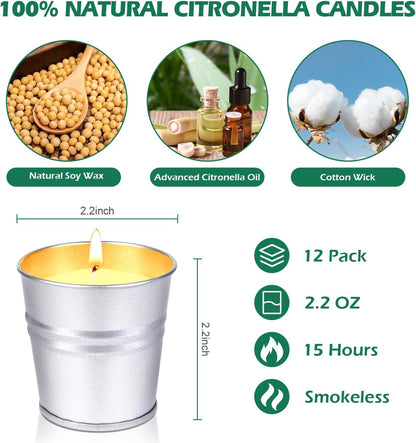 Citronella Candles Outdoor Indoor, 12 Pack Citronella Candles for Patio, Summer Outdoor Candle Bulk for Home Garden Yard Camping outside Decorative, 2.2Oz Small Candle Set9