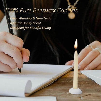 20 Minute 100% Pure Beeswax Candles, Mini Mindful Meditation Taper Candles, Smokeless & Dripless with Holder for Yoga, Prayer, Relaxation (White,24 Pack)6