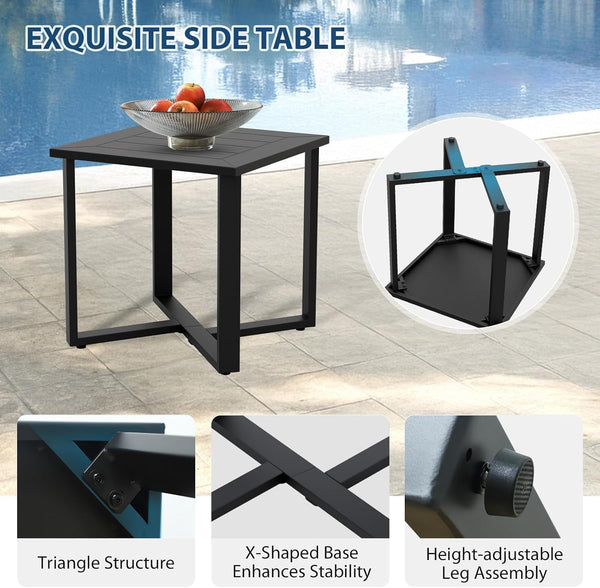 Iron Luxe 7 Piece Outdoor Patio Furniture Set, Modern Patio Conversation Set with 4 Swivel Rocking Chairs, a 3 Seat Couch, Coffee Table & Side Table for Deck, Garden, Porch, Black/Beige8