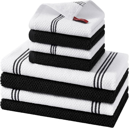 Dual Design Kitchen Towels and Dishcloths Set, 8 Pack, Black1