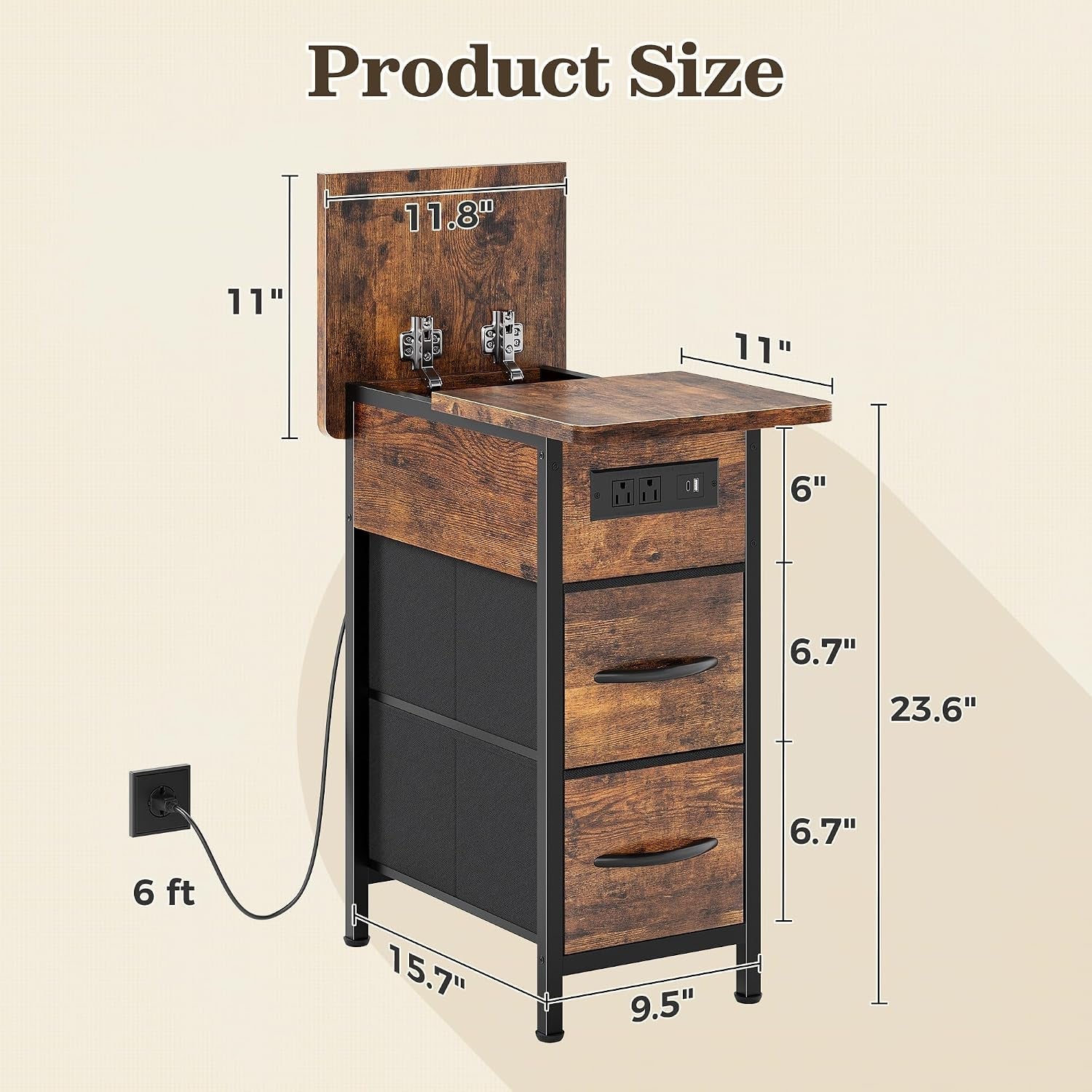 narrow-end-table-with-charging-station-side-table-with-2-drawers-slim-night-stand-with-usb-c-port-for-small-spaces-flip-top-nightstand-bedside-couch-table-living-room-rustic-brown
