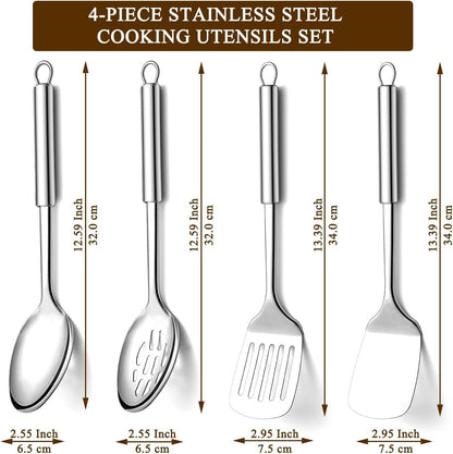 Kitchen Utensils Set 4Pcs, Stainless Steel Cooking Utensils Set, Kitchen Tools Spatulas Set, Cooking Spoons, Home Essentials Kitchen Gadgets Accessories2