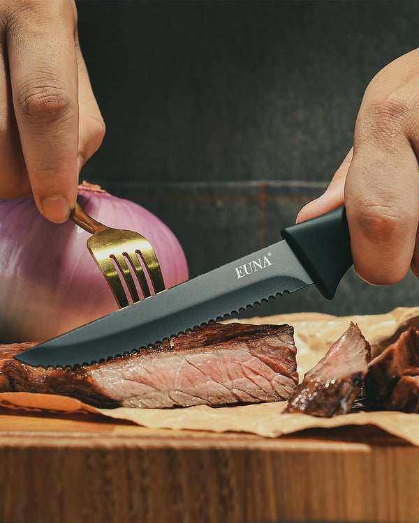 Kitchen Knife Set, 19 PCS Black Knife Set with Acrylic Block and Sharpener, German High-Carbon Stainless Steel Knife Sets with 6 Serrated Steak Knives, Bread Knife, Chef Knife, Dishwasher Safe6