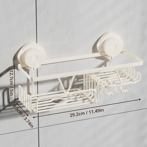 Suction Cup Shower Caddy with Soap & Razor Holder, Hooks, Cream White8