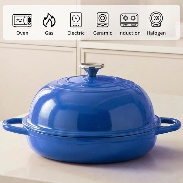 Dutch Oven Cast Iron Bread Oven with Cloche Dome Lid for Baking Sourdough, Artisan Bread, Pizza | Enameled Cast Iron Combo Cooker for Baking, Braising, Roasting | Magenta Enameled Finish4
