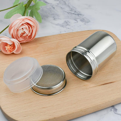 1Pcs Stainless Steel Powder Sugar Shaker Duster with Lid, Fine Mesh Shaker Powder Cans for Baking Soda Cocoa Cornstarch Coffee Flour Ect7