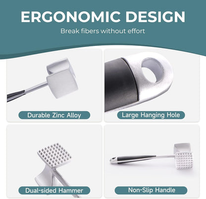 Meat Tenderizer Hammer with Comfortable-Grip Handle, Dual-Side Mallet for Kitchen, Heavy Duty Pounder for Tenderizing Steak, Beef and Fish4