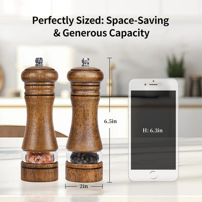 Wood Salt and Pepper Grinder Set Classic Manual Pepper Mills6