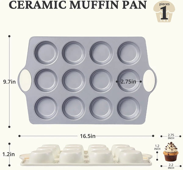 12-Cup Ceramic Nonstick Muffin Pan & Cupcake Tin, Cream White | Healthy, Non-Toxic Ceramic Nonstick, Easy Release, Quick Cleanup, PFAS/PFOA Free, Heavy-Duty Rust-Resistant Aluminized Steel7