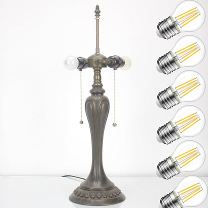 Table Lamp Base Replacement Only with 6 Pcs Bulb, Wide 6.5 Height 24 Inch, Fit for 12, 14, 16, 18 Inch Tiffany Style Stained Glass Lampshade, Dark Bronze Finish, Resin, Pull Chain Switch1