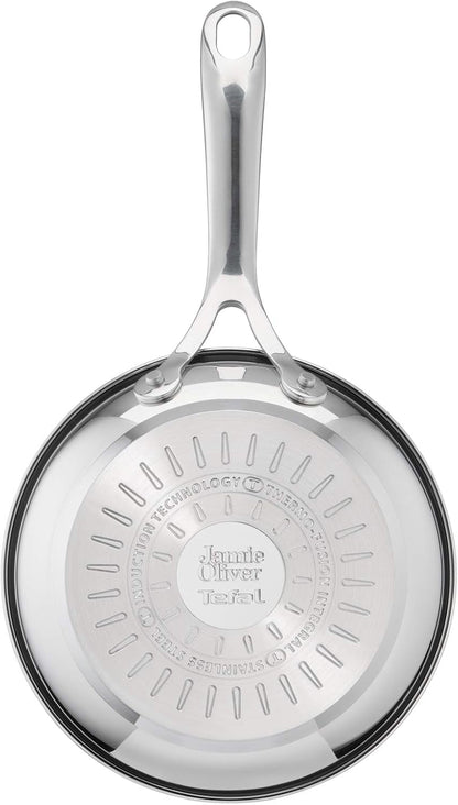 X Jamie Oliver Nonstick Coated Stainless Steel Pans 8", 9.5" & 11", Frypan Set Induction Compatible, Oven Safe up to 500°F, Chef'S Stainless Steel Skillet, Frying Pan, Silver | 3 Frying Pans 7.9/9.4/11 Inch, Titanium Non-Stick Coating, Suitable for Induction, Thermo-Signal, Riveted Handle2