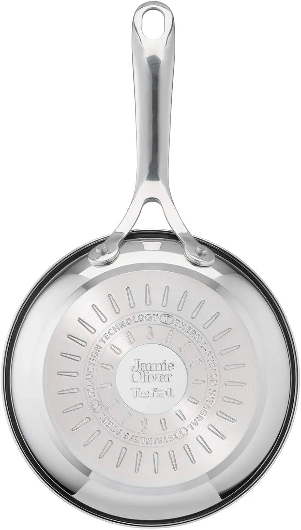 X Jamie Oliver Nonstick Coated Stainless Steel Pans 8", 9.5" & 11", Frypan Set Induction Compatible, Oven Safe up to 500°F, Chef'S Stainless Steel Skillet, Frying Pan, Silver | 3 Frying Pans 7.9/9.4/11 Inch, Titanium Non-Stick Coating, Suitable for Induction, Thermo-Signal, Riveted Handle2
