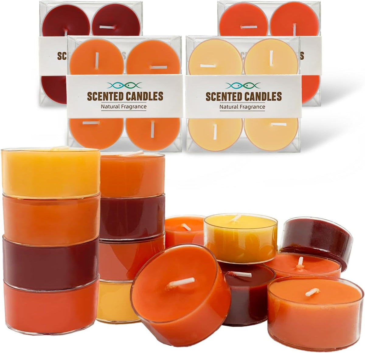 fall-scented-tealight-candles-16-pack-natural-soy-bee-wax-blend-autumn-colors-orange-yellow-shades-3-5-hour-burn-time-strong-fragrance-for-home-16-pcs-by