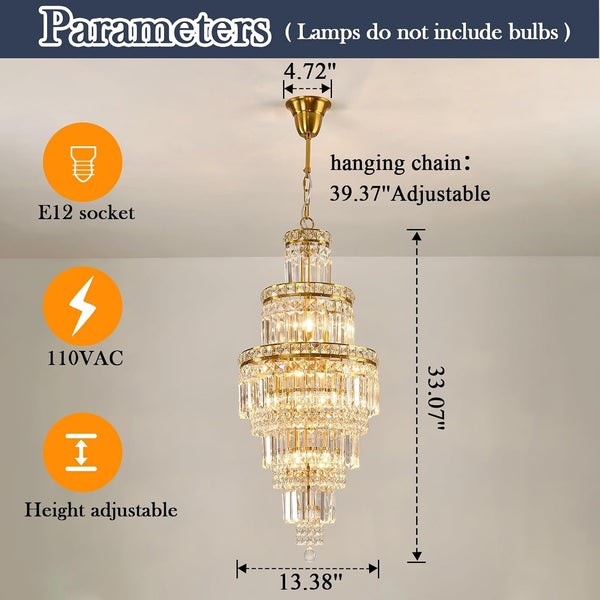 Modern Crystal Chandelier 8 Light Long Chandelier for High Ceiling Luxury Gold Hanging Pendant Light for Dining Room Living Room Staircase Foyer Entryway2