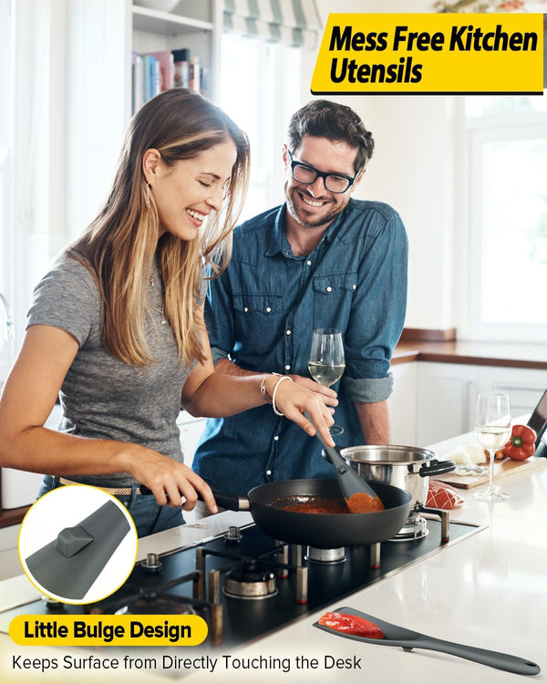 Pack of 2 Cooking Spoons for Non Stick Cookware, Multifunction Spatula Spoon Bpa-Free, One-Piece Design, Suitable for Scooping, Scraping, Serving and Mixing(Gray-Blue)4