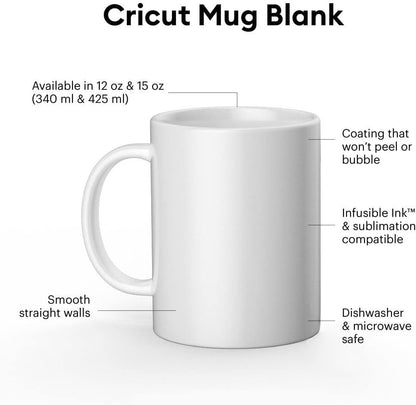 Cricut Beveled Blank Mug to Decorate, White (6 Count) | Ceramic-Coated, Dishwasher & Microwave Safe - Mug Press & Infusible Ink Compatible,12 Oz Sublimation8