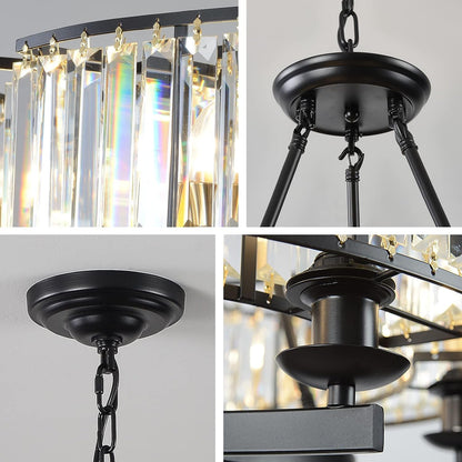 Vintage Crystal Chandelier Black Hanging Light Fixture 24In 6 Lights6