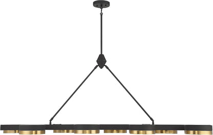 1-1636-8-143 Ashor Modern Crushed Crystal Linear Chandelier, Integrated LED 8-Light 88 Total Watts, 23" H X 60" L, Matte Black with Warm Brass Accents3