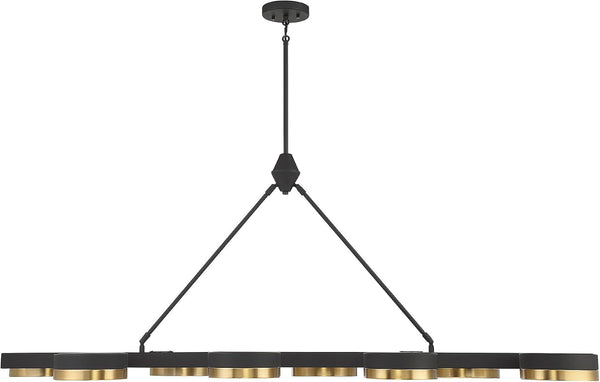 1-1636-8-143 Ashor Modern Crushed Crystal Linear Chandelier, Integrated LED 8-Light 88 Total Watts, 23" H X 60" L, Matte Black with Warm Brass Accents3
