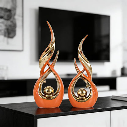 2 PCS Orange Gold Ceramic Statues for Home Decor Accents, Modern Abstract Art Sculptures, Elegant Tabletop Decorative Objects for Dining Room, Entryway, Tv Stand, Mantel, Coffee Table Centerpieces5