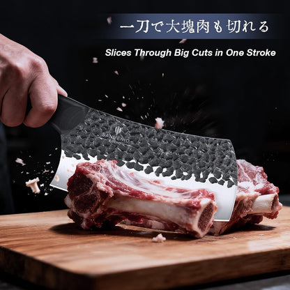 8 PCS Butcher Knife Set, Japanese Kitchen Chef Knife Set | Hand Forged Knife Set with Leather Roll Bag, Sharp Meat Cleaver Knife for Kitchen & Hunting & Camping & BBQ, Gifts for Men7