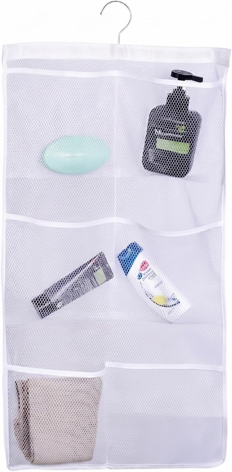 6-storage-pockets-hanging-mesh-shower-caddy-space-saving-bathroom-accessories-and-quick-dry-bath-organizer-with-hanger-white