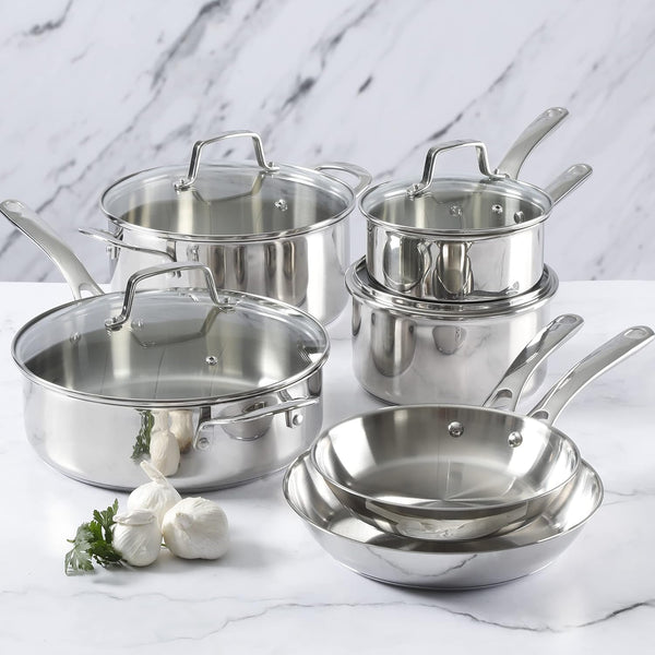 Castelle 10 Piece 18/8 Durable Stainless Steel Induction Safe Non-Toxic Triply Bottom Kitchen Pots and Pans Cookware Set - Dishwasher Safe3