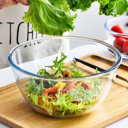 4.7QT Large Glass Mixing Bowl with Lid, Clear Glass Salad Cooking Bowls for Sourdough, Salad and Storage Prepping and Baking Food Storage Set3