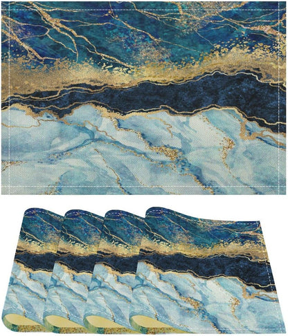 Marble Placemats Set of 4, Blue Black Gold Abstract Marble Texture Print Placemats Table Mat for Home Dining Table Kitchen Party Decor 12X18 in 4 PCS1