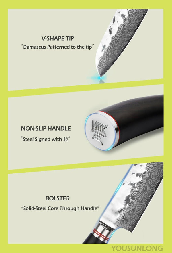 Santoku Knife 5 Inch Cutlery Knives Japanese 67 Layers Hammered Damascus Steel with Natural Leadwood3