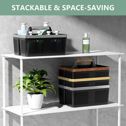 Black Shower Caddy Portable: Plastic Bathroom Caddy Organizer with Handle and Holes, Cleaning Caddy, Hard Shower Basket Storage Tote for Toiletry, College Dorm Room Essentials for Men4