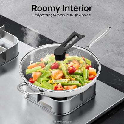 13.4 Inch Stainless Steel Stir-Fry Wok, Cooking Frying Pan, Non Stick Honeycomb Skillet with Stay Cool Handle- Suitable for Induction, Ceramic, Electric, and Gas Cooktops5