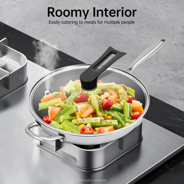 13.4 Inch Stainless Steel Stir-Fry Wok, Cooking Frying Pan, Non Stick Honeycomb Skillet with Stay Cool Handle- Suitable for Induction, Ceramic, Electric, and Gas Cooktops5