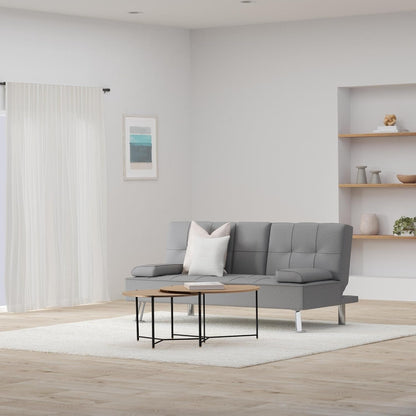 Linen Modern Folding Futon, Reclining Sofa Bed for Apartment, Dorm W/Removable Armrests, 2 Cupholders - Gray2