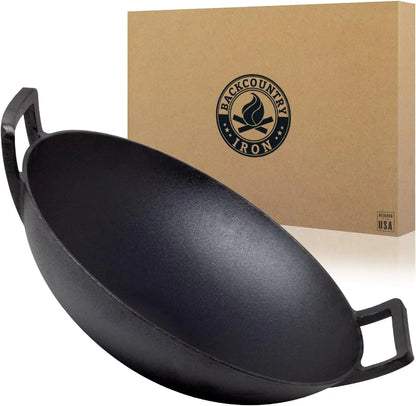 14 Inch Cast Iron Wok with Flat Base and Handles1